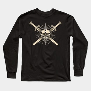 Medieval knightly print with helmet and crossed swords Long Sleeve T-Shirt